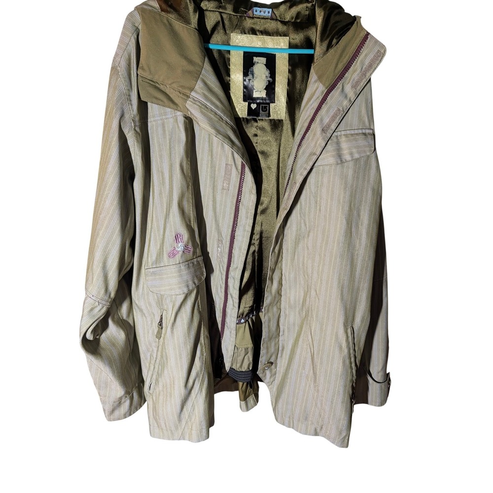 Burton ronin Snowboard Jacket Pinstripe Olive Green Tan mens XL